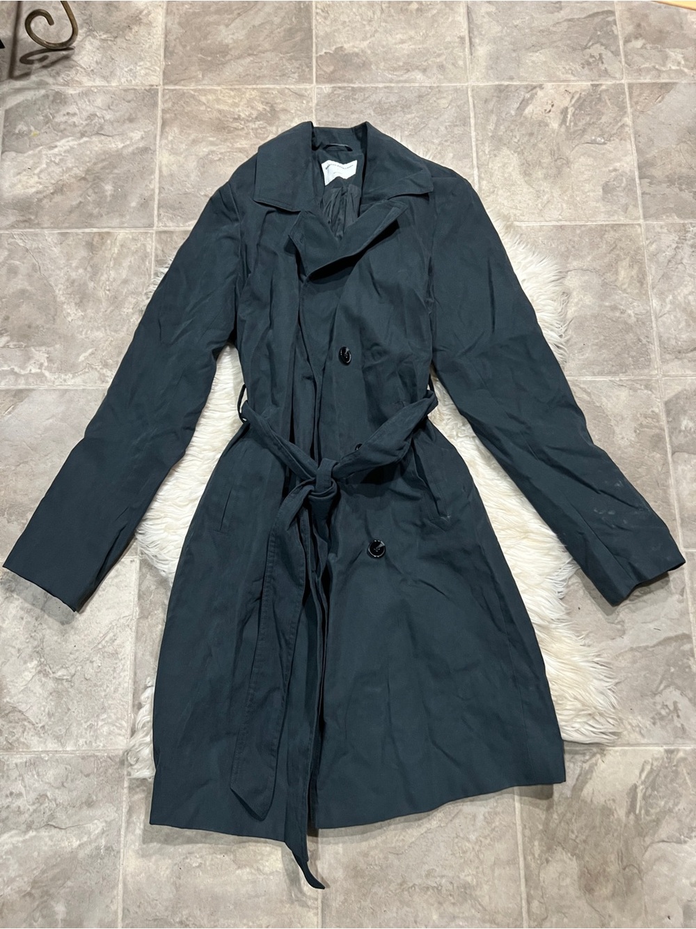 Women's Dark Gray Trench Coat Suede Feel Heavyweight with Waist Tie NWOT